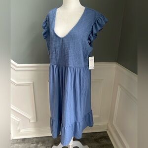 Lucky Brand Blue Smocked Boho Tiered Ruffle Dress